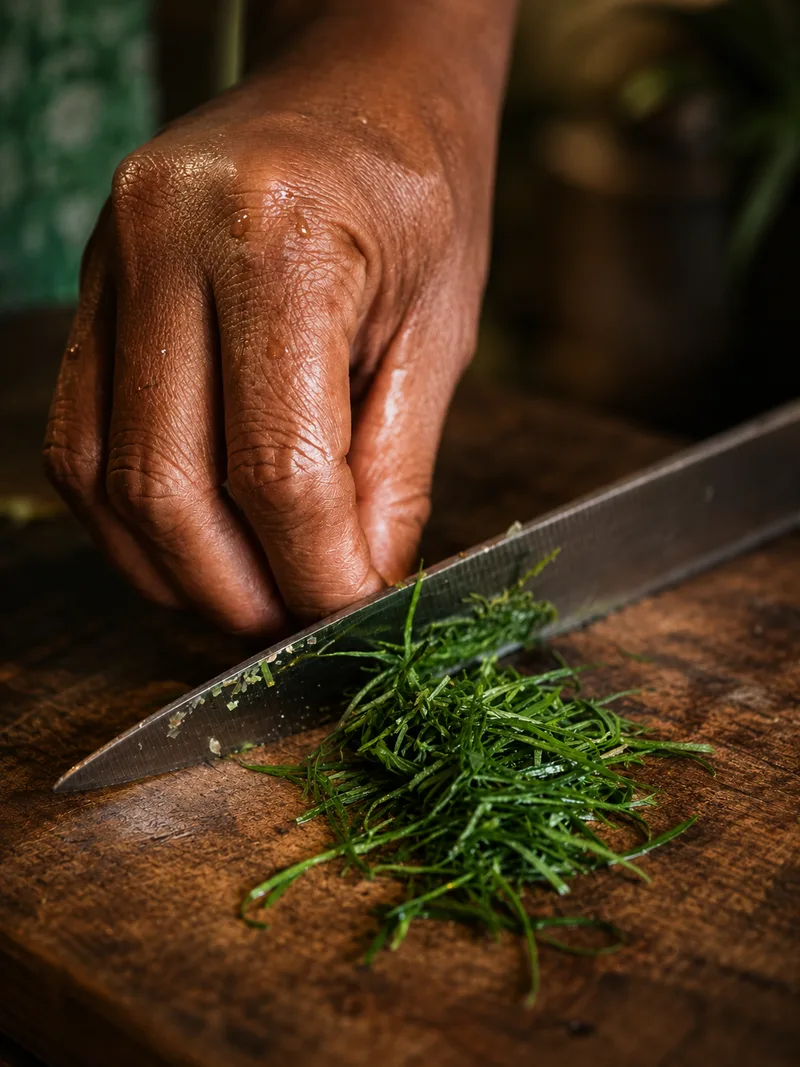 Preparing fresh herbs for Balinese cooking