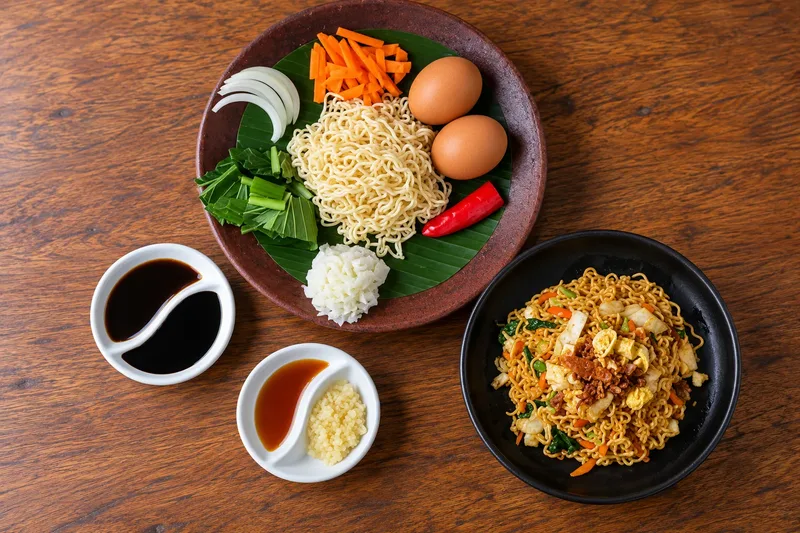 Mie Goreng Indonesian fried noodles with egg and vegetables