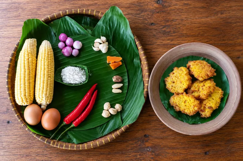 Perkedel Jagung Indonesian corn fritters with fresh ingredients