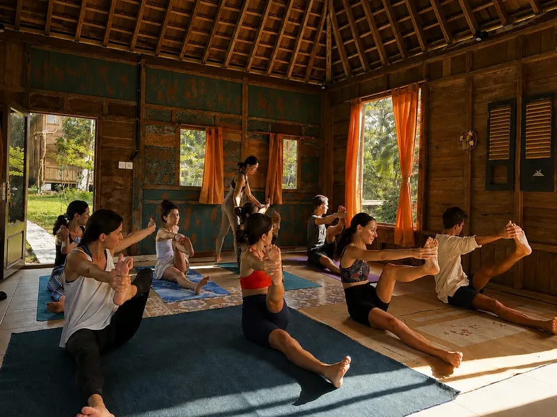 Yoga session at Oemah Tepi Sawah in Bali