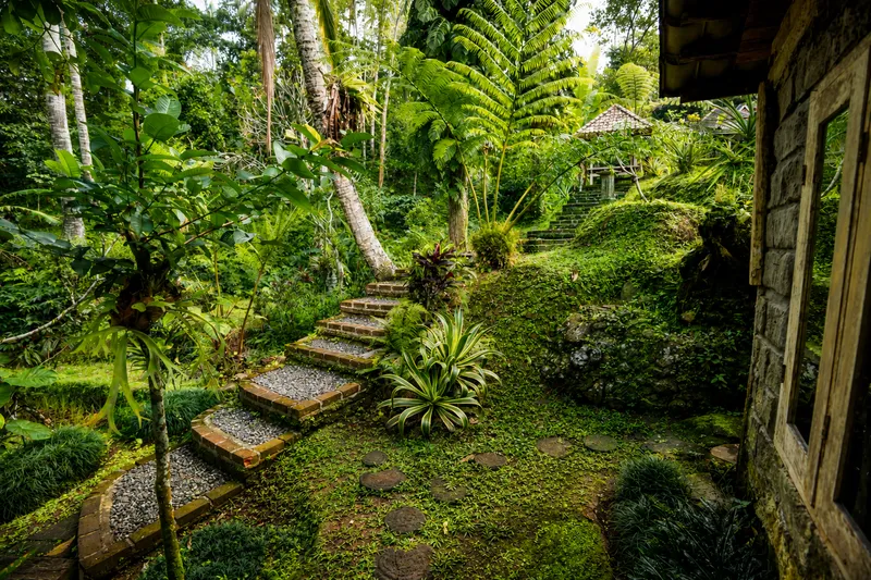 Tropical garden at Oemah Tepi Sawah in Bali