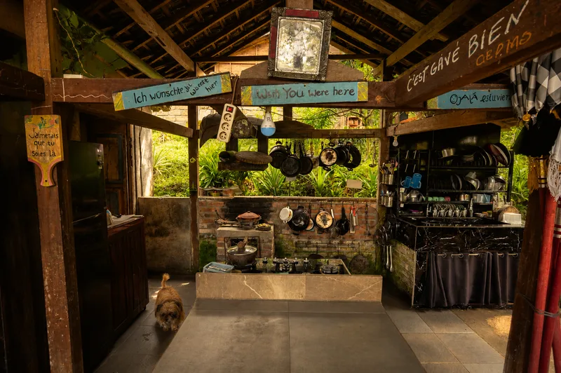 Traditional open-air Balinese kitchen at Oemah Tepi Sawah