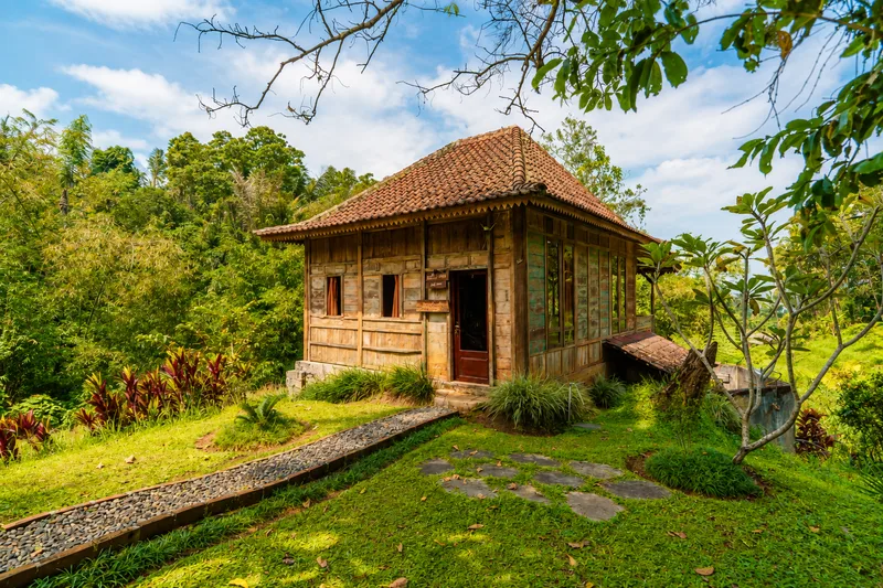 Exterior of the Yoga Studio surrounded by tropical greenery