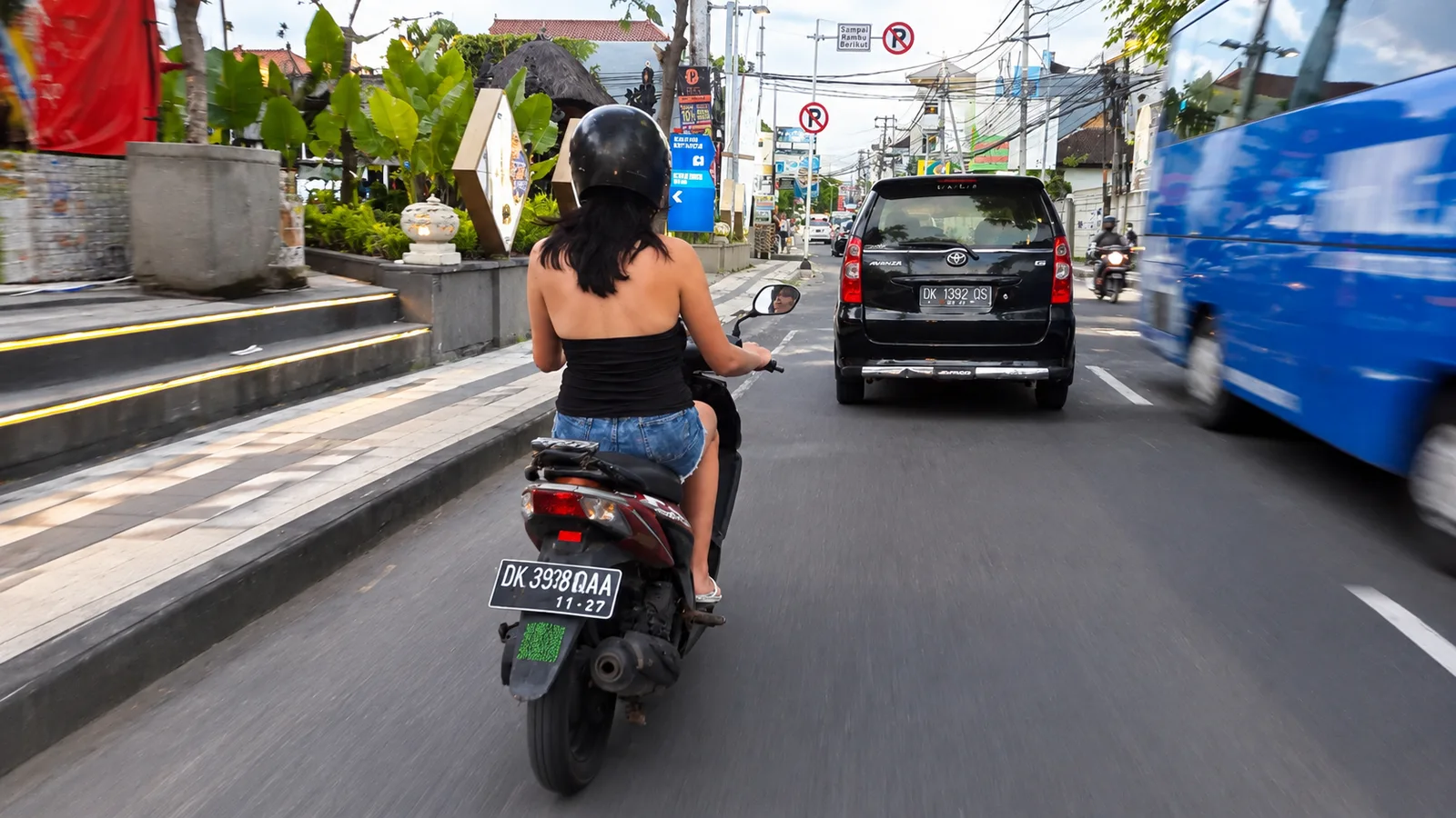 Traffic and transportation on a road in Bali