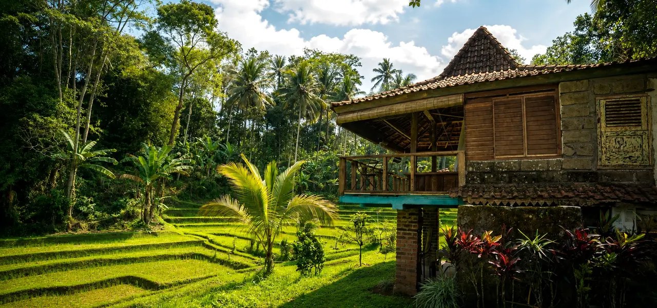 Oemah Tepi Sawah surrounded by rice fields and tropical nature in Bali